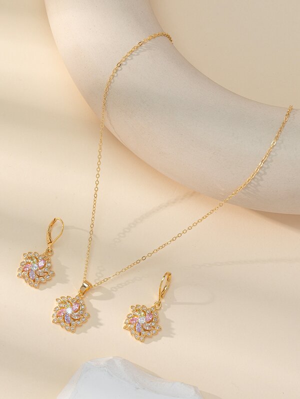 3pcs/set Rhinestone Flower Decor Jewelry Set SHEIN USA