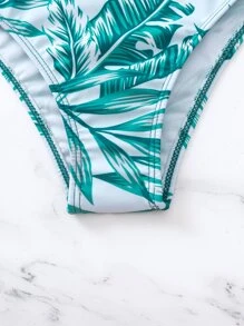 Swim Lushoire Tropical Print Push Up Bikini Set With Kimono,Summer Beach - Green - View 5
