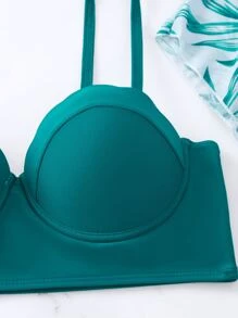 Swim Lushoire Tropical Print Push Up Bikini Set With Kimono,Summer Beach - Green - View 6