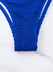 Conjunto de bikini de verano con triángulo de cuello halter y cadena vinculada para playa - Azul - Ver 5