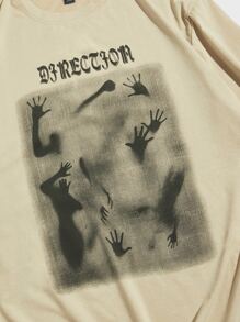 ROMWE MEN Street Life 男士棉字母手圖案T恤 - 卡其色 - 查看 3