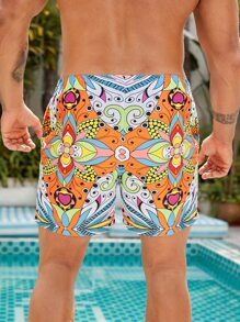 Manfinity Men Floral Print Drawstring Waist Swim Trunks - Multicolor - View 2