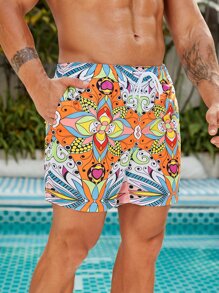 Manfinity Men Floral Print Drawstring Waist Swim Trunks - Multicolor - View 6