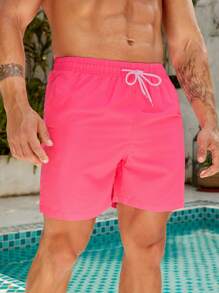 Surfspeed Men Drawstring Waist Swim Trunks,Hawaiian - Hot Pink - View 5