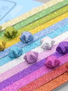 20pcs Solid Color Glitter Star Paper Strip, Simple East To Use Star Origami Paper For Children, Student Handmade - Green - View 2