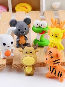 6pcs Animal Shaped Random Eraser, Creative Portable Eraser For Student - Multicolor - View 1