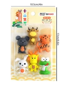 6pcs Animal Shaped Random Eraser, Creative Portable Eraser For Student - Multicolor - View 3