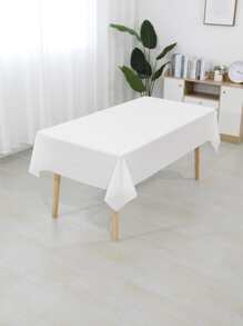 1pc Plastic Disposable Table Cover, Minimalist Solid Color White Disposable Tablecloth For Party,Christmas - White - View 2