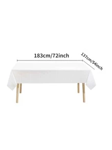 1pc Plastic Disposable Table Cover, Minimalist Solid Color White Disposable Tablecloth For Party,Christmas - White - View 3