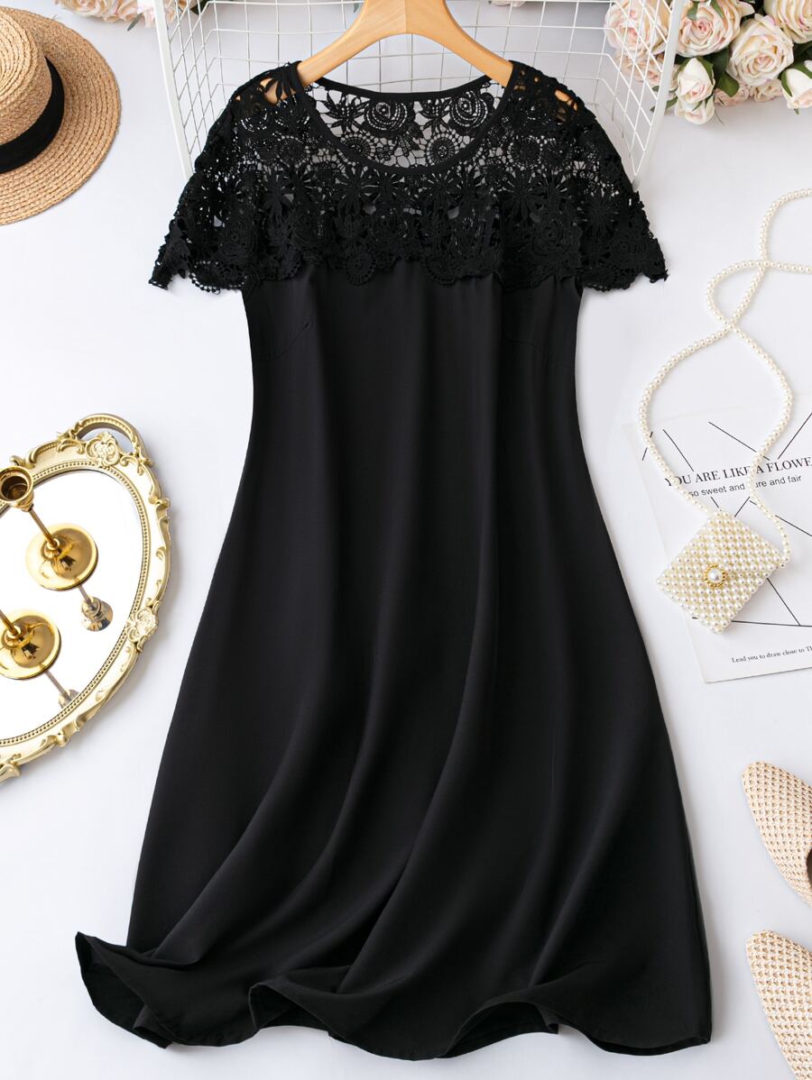 SHEIN Clasi Vestido panel con encaje - Negro - Ver 1