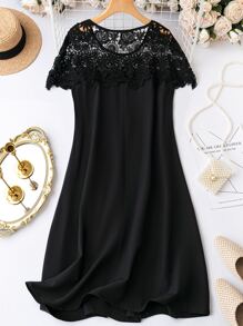 SHEIN Clasi Vestido panel con encaje - Negro - Ver 2