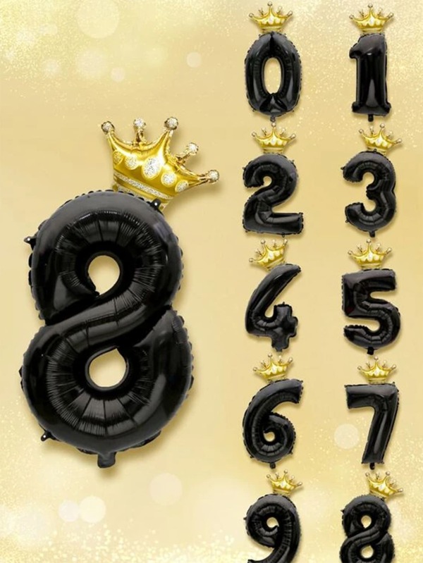 1pc Number & 1pc Crown Shaped Party Decoration Latex Balloon For Birthday & Wedding,Christmas