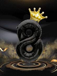 1 个数字和 1 个皇冠形派对装饰乳胶气球，适用于生日、婚礼、圣诞节 - 黑色 - 查看 2