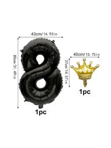 1 个数字和 1 个皇冠形派对装饰乳胶气球，适用于生日、婚礼、圣诞节 - 黑色 - 查看 3