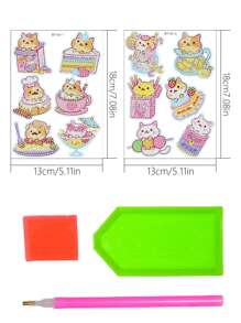 1件套貓DIY鑽石畫貼紙 - 彩色 - 查看 2