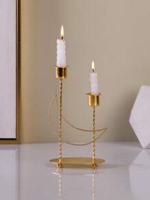 1pc Moon Design Candle Holder, Creative Gold Iron Candle Stand For Household - Gold - View 1