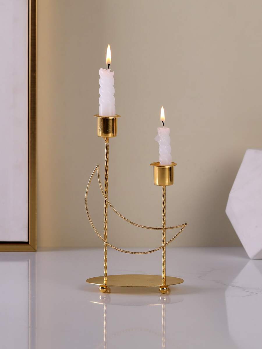 1pc Moon Design Candle Holder, Creative Gold Iron Candle Stand For Household - Gold - View 1