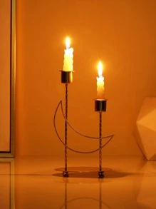 1pc Moon Design Candle Holder, Creative Gold Iron Candle Stand For Household - Gold - View 2