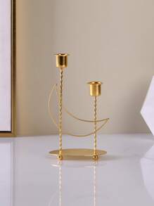 1pc Moon Design Candle Holder, Creative Gold Iron Candle Stand For Household - Gold - View 3