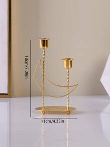 1pc Moon Design Candle Holder, Creative Gold Iron Candle Stand For Household - Gold - View 4