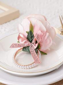 2pcs PE Napkin Ring, Modern Artificial Flower Design Napkin Ring Holder For Kitchen Dining Table - Multicolor - View 4