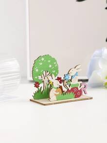 1入組木頭裝飾用品可愛兔子設計裝飾物件適用於復活節 - 彩色 - 查看 6