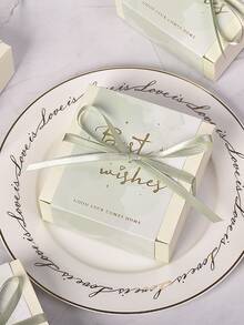 10pcs Metallic Slogan Graphic Gift Box, Bow Decor Romantic Green Paper Gift Wrapping Box For Party - Green - View 1