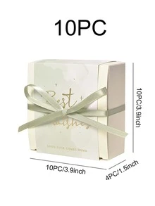 10pcs Metallic Slogan Graphic Gift Box, Bow Decor Romantic Green Paper Gift Wrapping Box For Party - Green - View 2