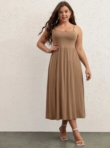 SHEIN BASICS Plus Solid Cami Dress - Mocha Brown - View 1