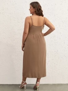 SHEIN BASICS Plus Solid Cami Dress - Mocha Brown - View 2