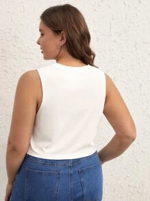 SHEIN BASICS Plus Solid Crop Tank Top - White - View 2