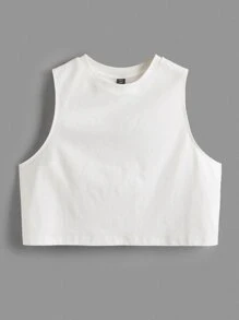 SHEIN BASICS Plus Solid Crop Tank Top - White - View 3