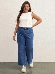 SHEIN BASICS Plus Solid Crop Tank Top - White - View 7