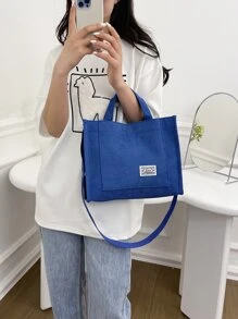 Letter Patch Decor Top Handle Bag School Bag For Graduate , Teen Girls , Freshman , Sophomore , Junior & Senior In College , University & High School , Perfect For Outdoors , Travel & Back To School - Biru - View 5