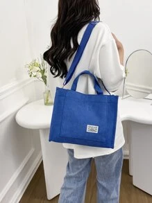 Letter Patch Decor Top Handle Bag School Bag For Graduate , Teen Girls , Freshman , Sophomore , Junior & Senior In College , University & High School , Perfect For Outdoors , Travel & Back To School - Biru - View 4