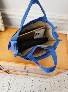 Letter Patch Decor Top Handle Bag School Bag For Graduate , Teen Girls , Freshman , Sophomore , Junior & Senior In College , University & High School , Perfect For Outdoors , Travel & Back To School - Biru - View 6