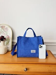Letter Patch Decor Top Handle Bag School Bag For Graduate , Teen Girls , Freshman , Sophomore , Junior & Senior In College , University & High School , Perfect For Outdoors , Travel & Back To School - Biru - View 8