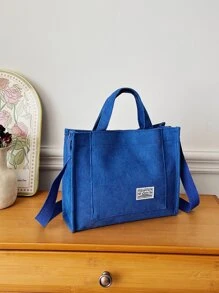Letter Patch Decor Top Handle Bag School Bag For Graduate , Teen Girls , Freshman , Sophomore , Junior & Senior In College , University & High School , Perfect For Outdoors , Travel & Back To School - Biru - View 7
