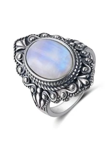 石頭裝飾戒指 - 白色 - 查看 1