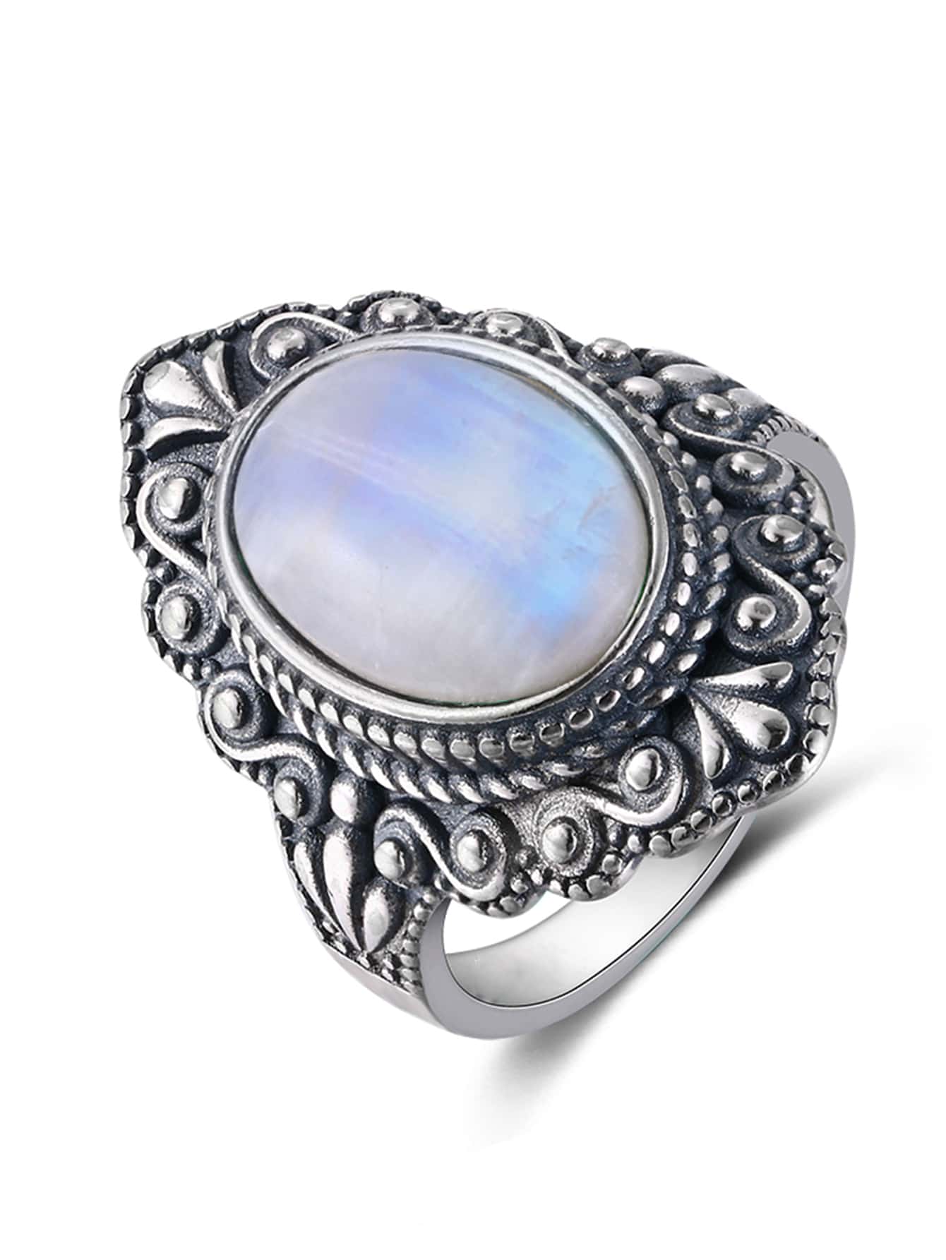 石頭裝飾戒指 - 白色 - 查看 1