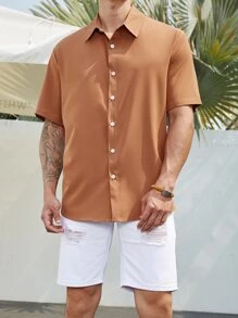 Manfinity Homme Men Plus Solid Button Up Shirt - Brown - View 4