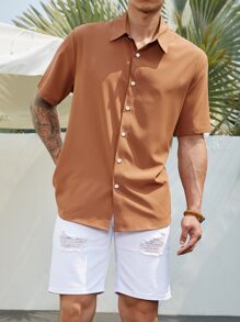 Manfinity Homme Men Plus Solid Button Up Shirt - Brown - View 5