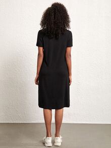 SHEIN BASICS Solid V Neck Tee Dress - Black - View 2