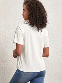 SHEIN BASICS Chất rắn Scoop Cổ Ngắn tay Áo thun Cho mùa hè - trắng - Xem 2
