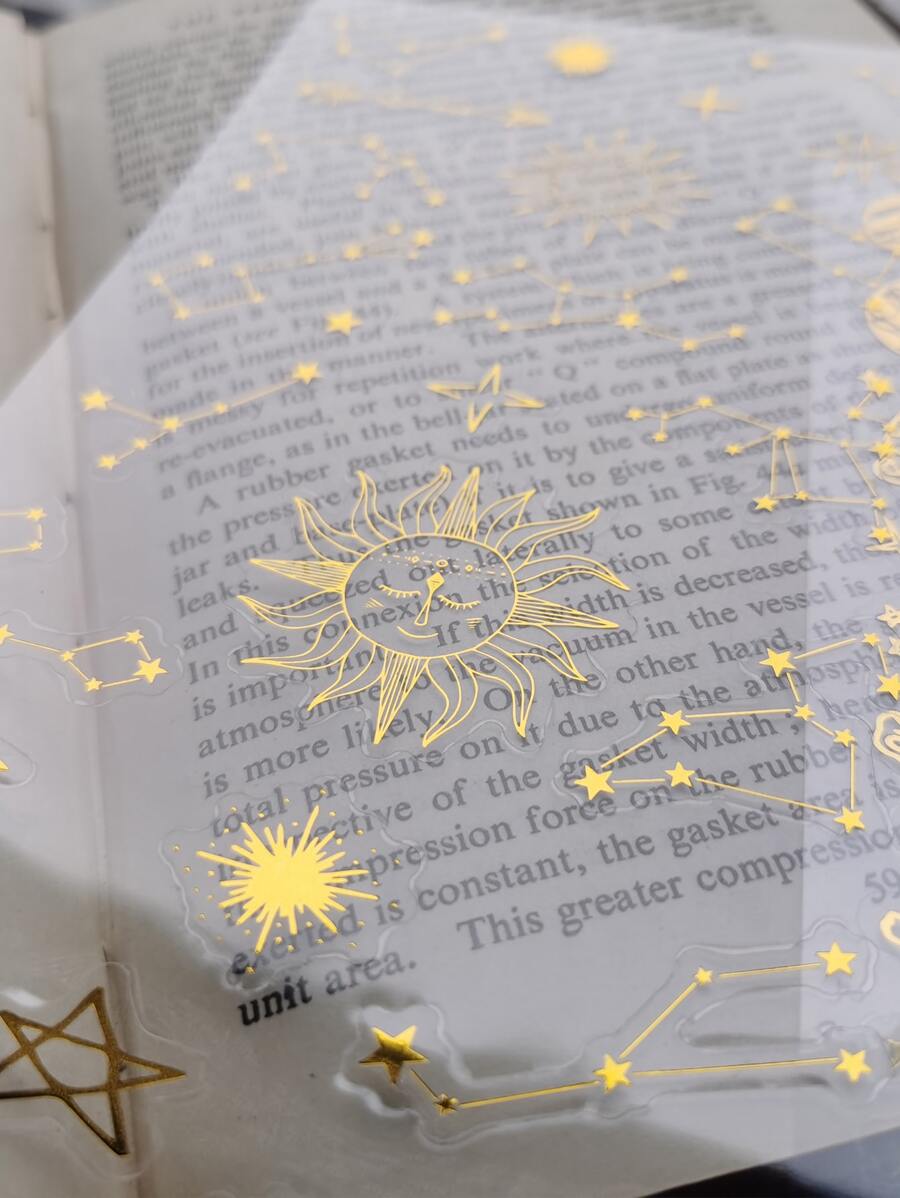 1入組金屬星星和太陽圖案什錦貼紙復古多用途DIY工藝貼紙繪畫裝飾 - 金色 - 查看 1