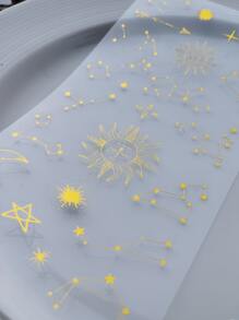 1入組金屬星星和太陽圖案什錦貼紙復古多用途DIY工藝貼紙繪畫裝飾 - 金色 - 查看 2