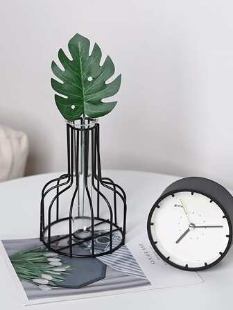 Iron Frame Vase With Tube, Nordic Vase For Home Decor Gifts Birthday Graduation Room Decor Flower Vase Glass Vase