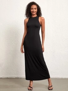 SHEIN BASICS Solid Tank Dress - Black - View 4