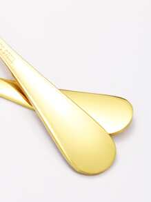 1pc Gold Spoon And 1pc Fork, Stainless Steel Flatware Set For Salad,Kitchen,Christmas Gift,School Supplies - Gold - View 3