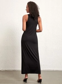 SHEIN BASICS Solid Tank Dress - Black - View 2